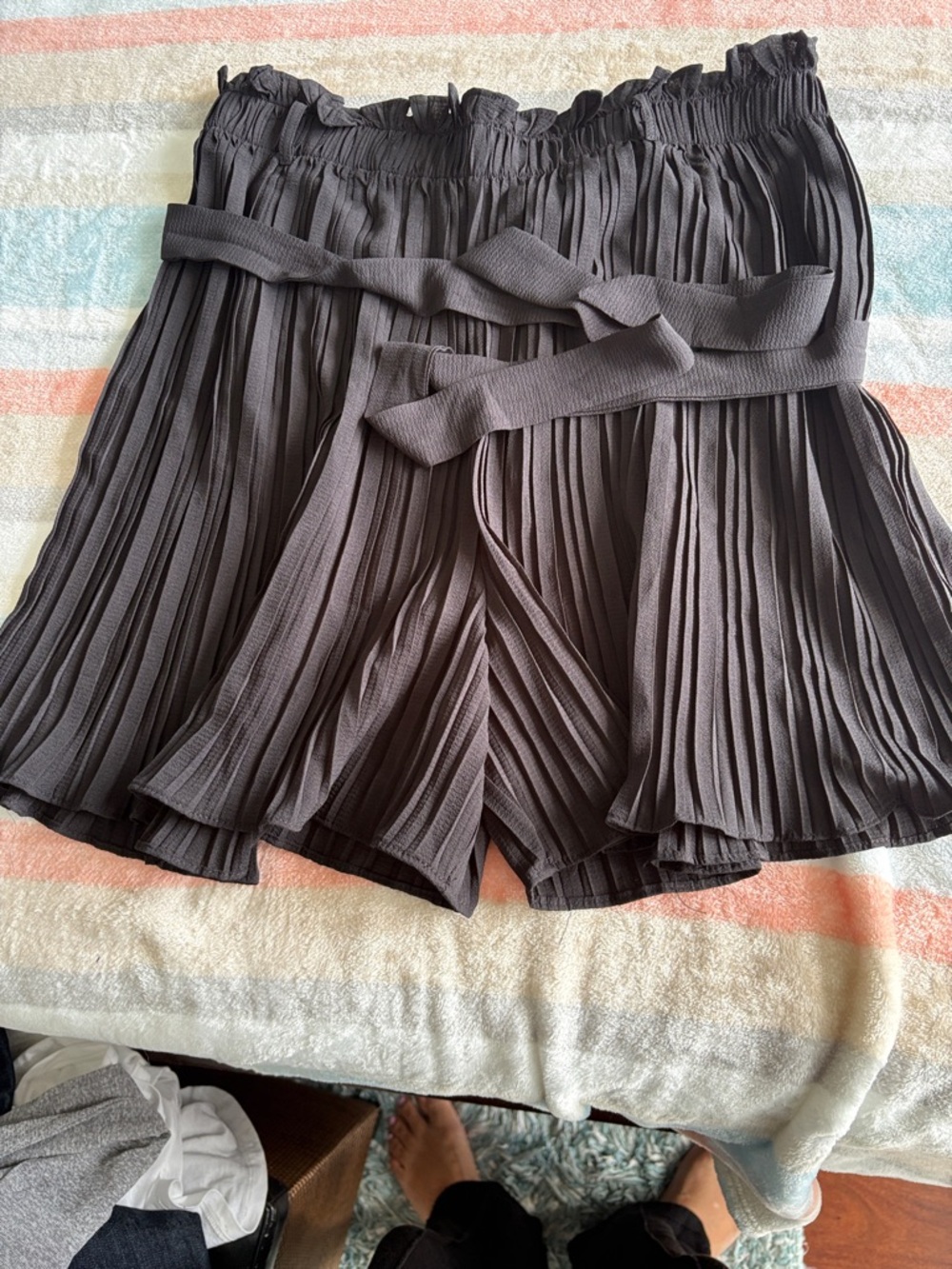 Alice Blue Black Pleated High-Waist Shorts with Self Tie